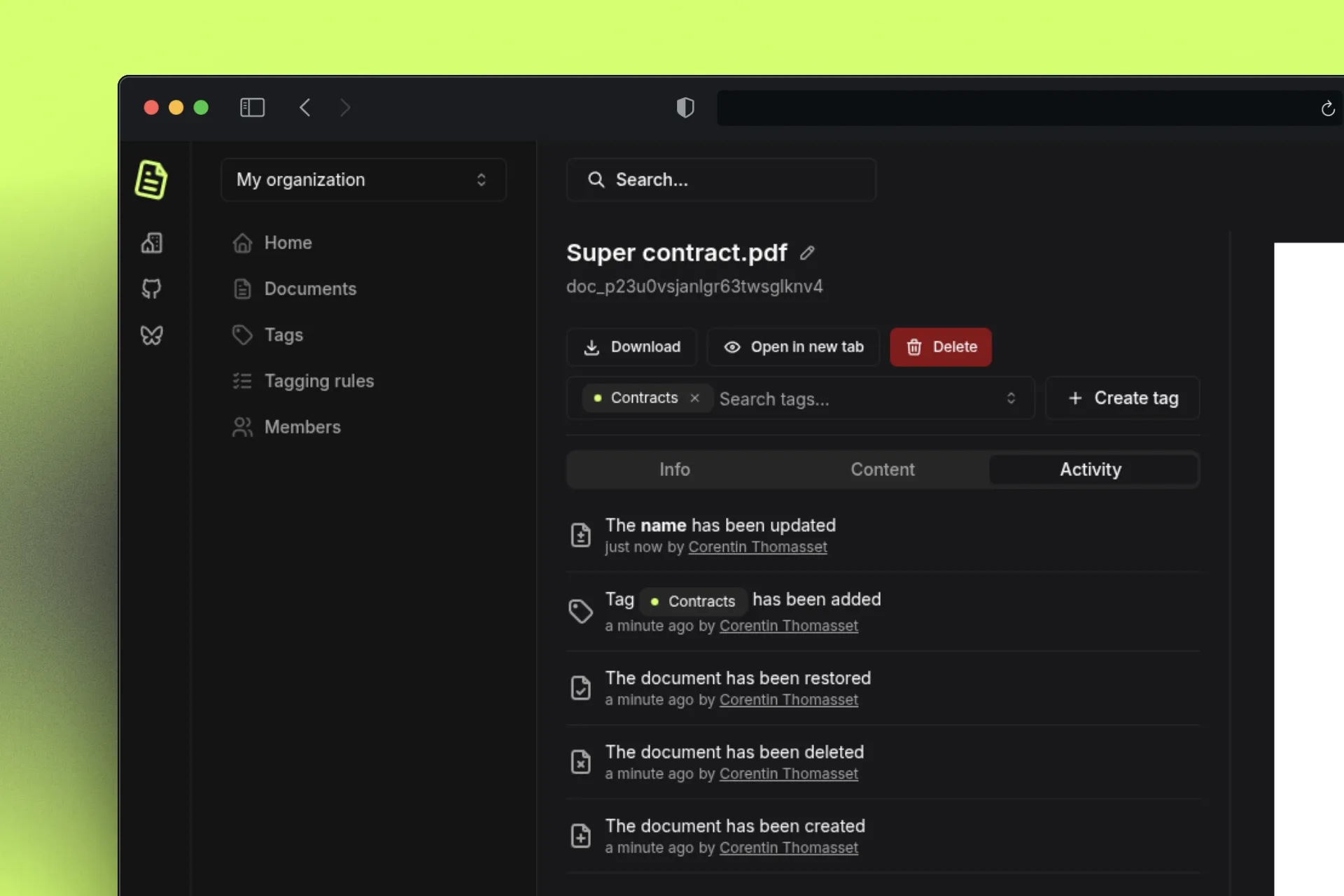 Document activity log