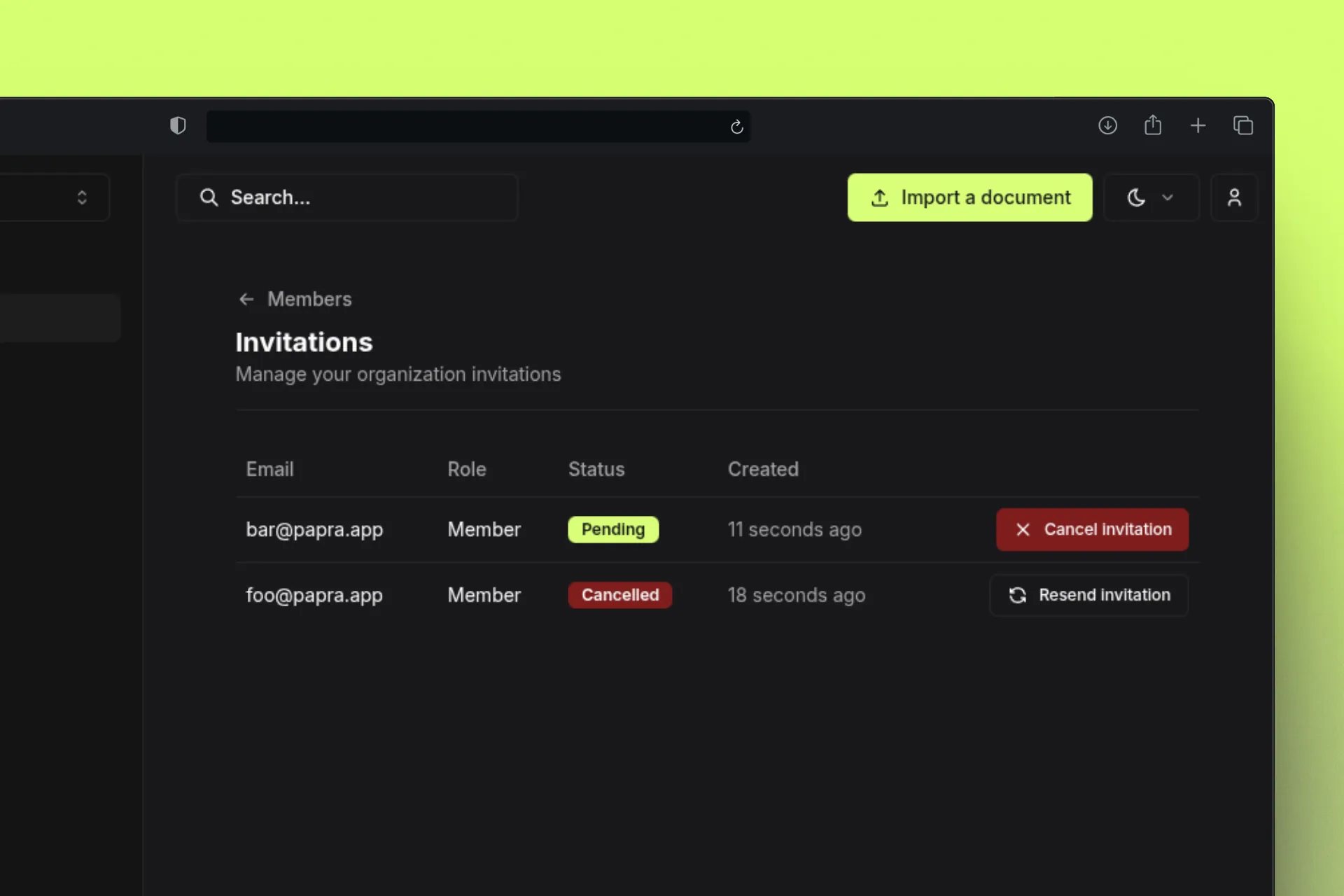 Pending invitations management